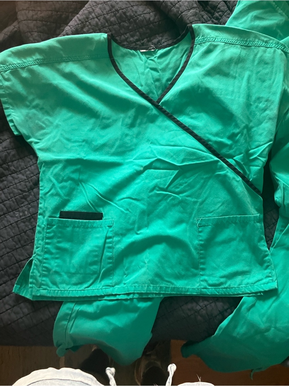 Baby Phat Teal Wrap Scrub Top with Black Trim size Medium